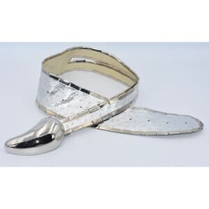 Y2K Vintage SIPRA Chrome Buckle Embossed Leather Studded Statement Belt S/M0